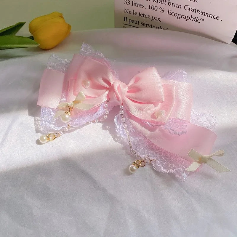 Lolita Mädchen Schleife Haarspangen Kopfbedeckung Haarnadeln Haarschmuck Rosa Klaue Haarspange Sweetg Stil Kawaii Haarschmuck JK Clips