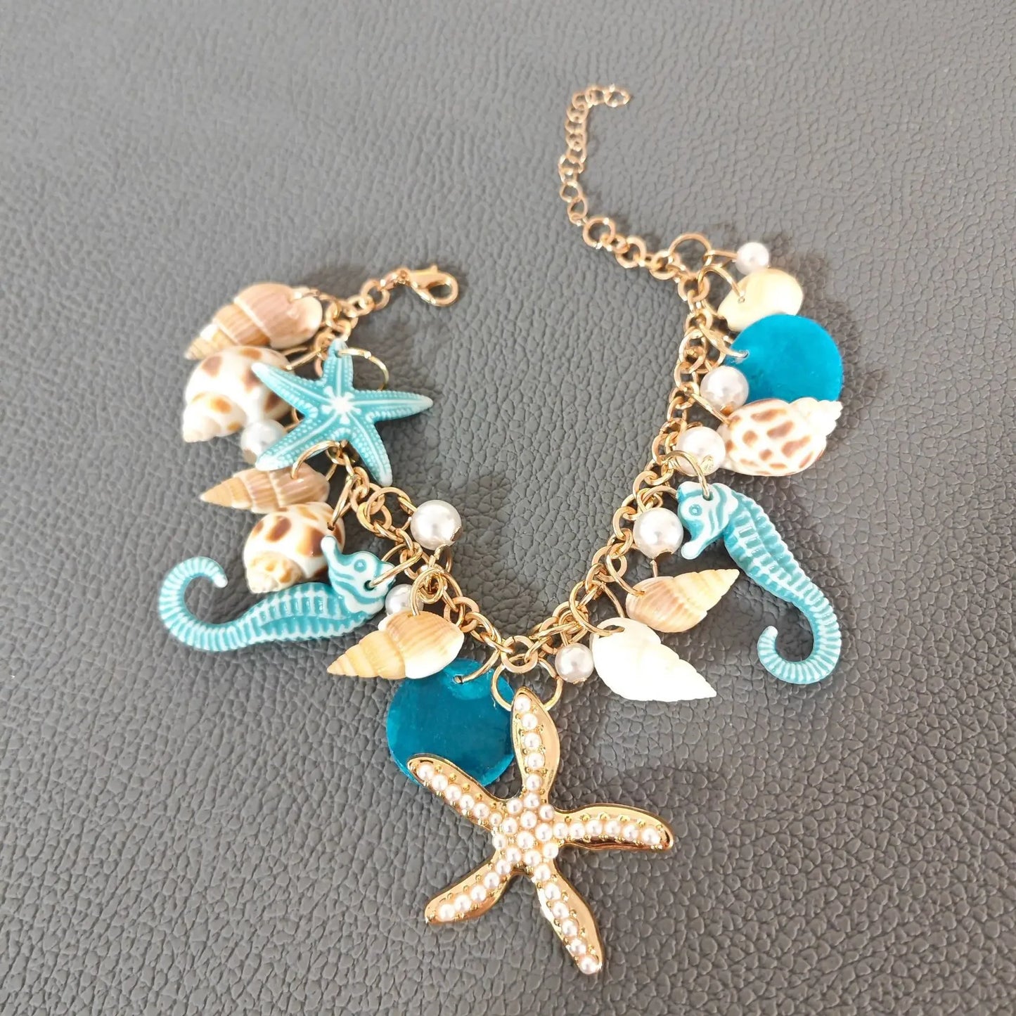 Trendiges Damen-Armband im Sommerurlaubsstil, Ozeanwelle, böhmisches Design, Muschelhai, Strandschmuck, Seestern, Sand, Dollar, Zeitmesser