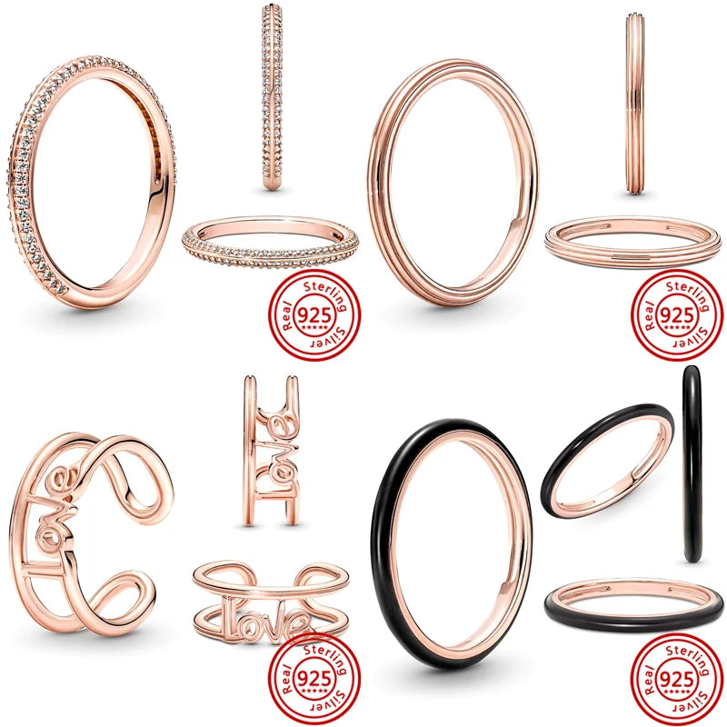 Neuer Pantaro Me-Fingerring aus 925er-Sterlingsilber, Liebesengel, Wort, schwarzes Herz, Zirkon, Original-Charm-Ringe, funkelnder Hochzeitsschmuck