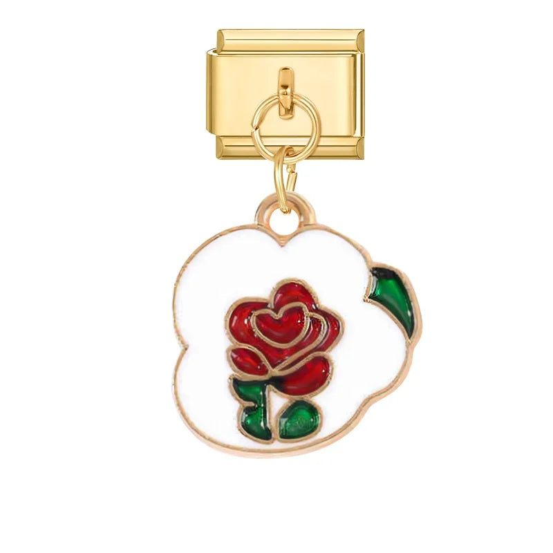 Gold Farbe Schöne Katze Rose Liebe Blume Eis Umschlag Anhänger Italienischen Charme Link Fit 9MM Armband Edelstahl DIY Machen