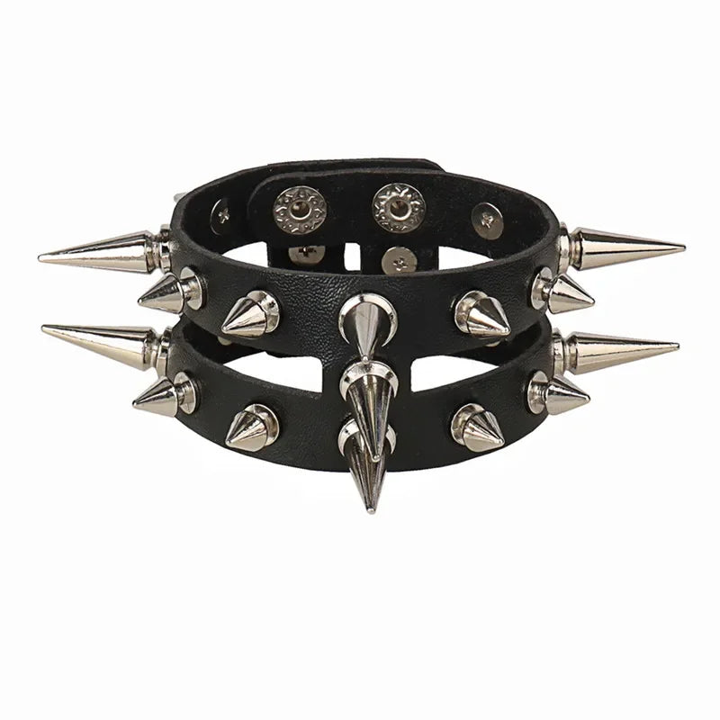 Punk-Lederarmband für 90er-Jahre-Männer und Frauen, Nieten-Manschettenarmband, verstellbares schwarzes Lederarmband, Metallbesatz, Schmuck, Geschenk