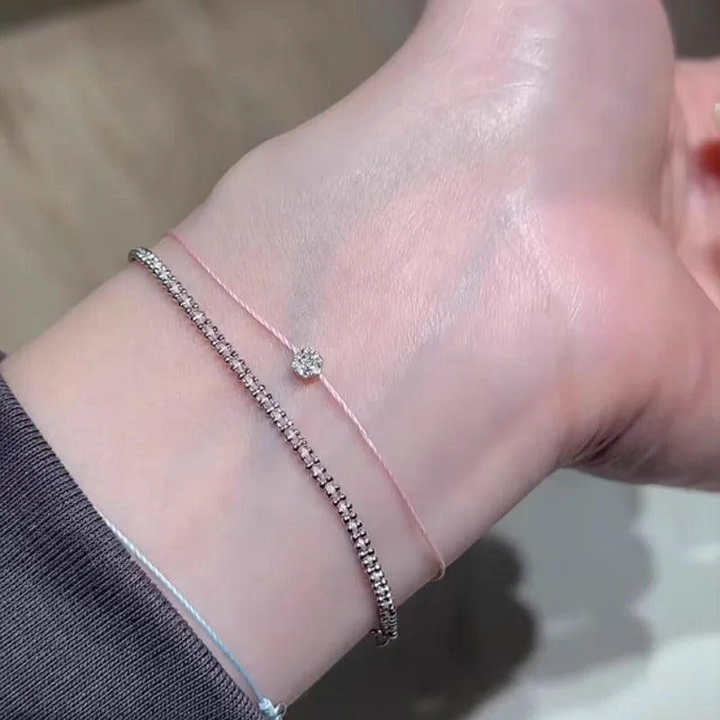 925 Silber rosa Seil eingelegtes glänzendes Zirkon-Armband für Frauen und Mädchen, elegant, zart, Vintage, französischer edler Schmuck, Hochzeit, Großhandel
