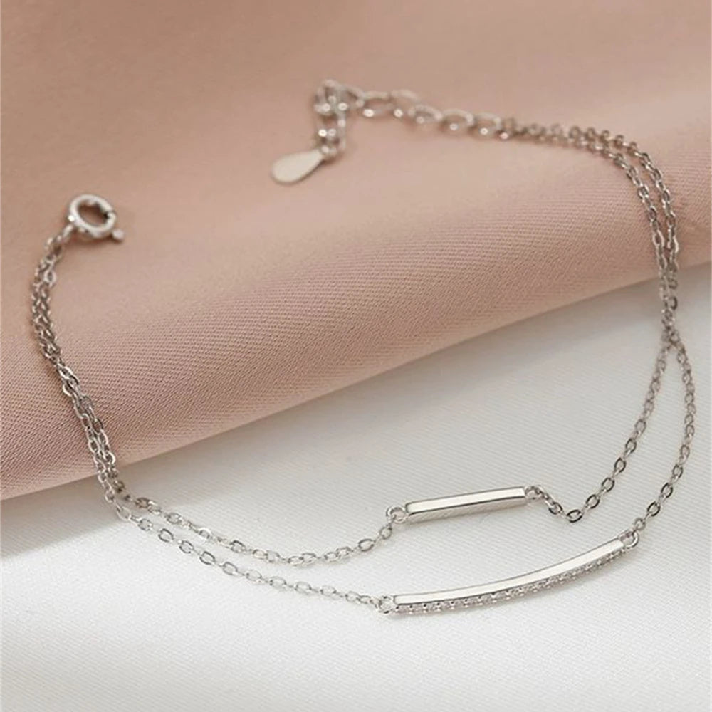 Trumium s925 Sterling Silber Doppels chicht Kette Armband für Frauen einfache Desgin Pulse ras Mädchen Geschenke Schmuck Accessoires