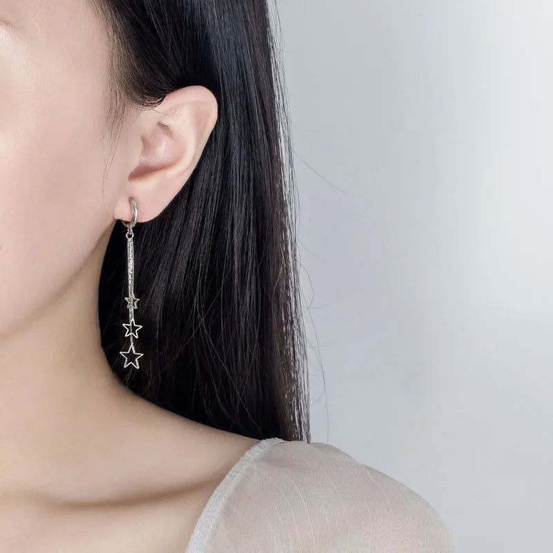 Elegante, beliebte Drei-Sterne-Creolen für Damen, 925er-Sterlingsilber, Party-Schmuck, wunderschöner langer Quasten-Ohrring, elegant