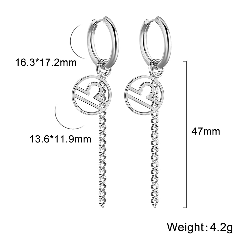 Amaxer Sternbild-Pin-Ohrringe, 12-Sternzeichen-Edelstahl, eleganter Quasten-Tropfenohrring, Widder, Stier, Jungfrau, Fische, für Frauen, Geschenk