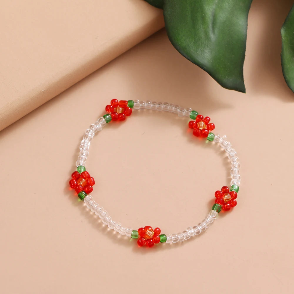 FNIO Neues Perlen-Fußkettchen, Samenperlen, verstellbar, buntes Blumen-Knöchelarmband am Bein, trendiger Schmuck für Frauen