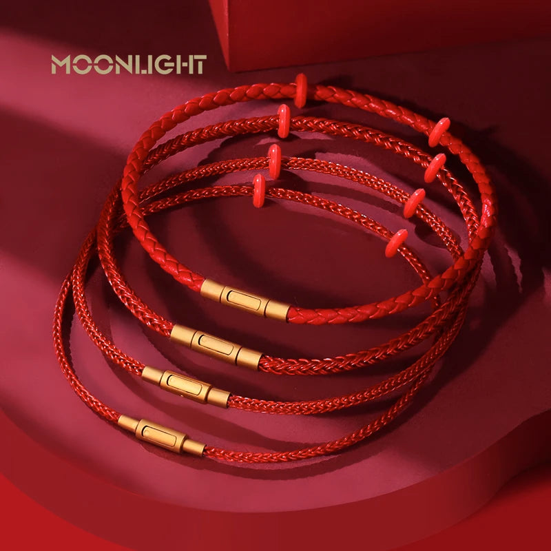 Einfache Stil Viel Glück Rot Leder Armband Für Unisex Grade 2mm DIY Perlen Edelstahl Dünne Armband Weibliche Mode schmuck