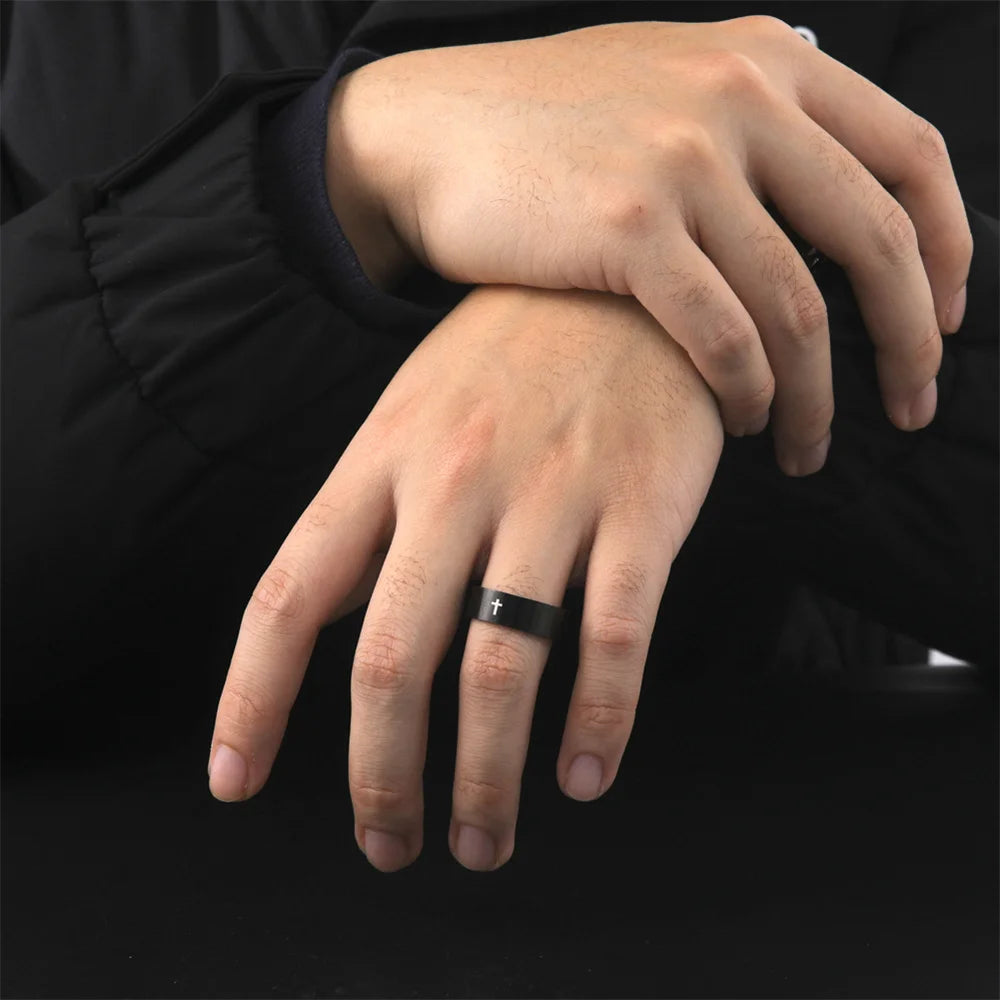 EUEAVAN Hip Hop Kreuz Paar Ringe Frauen Männer Edelstahl 6mm/8mm Religiöse Christian Finger Ring Punk party Schmuck Geschenke