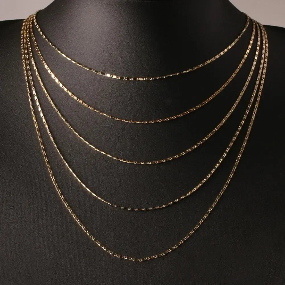 40-75 cm 18 k Gold Farbe Charme 2mm Flache Kette Halsketten Für Frauen Männer Luxus Fashion Party hochzeit Schmuck