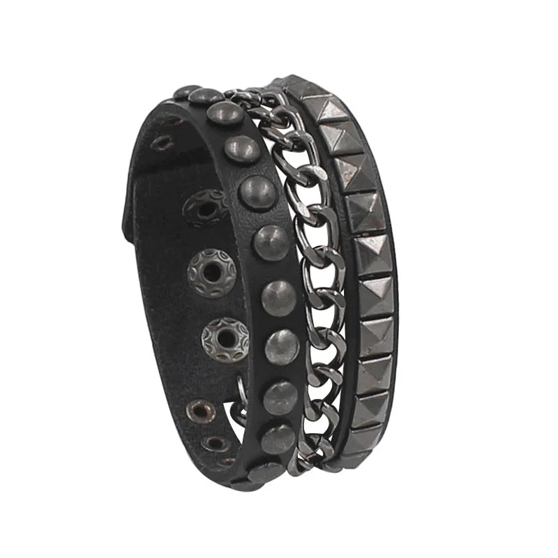 Vintage Lederarmbänder Punk Row Cuspidal Spikes Nieten Ohrstecker Breite Manschette PU Leder Punk Gothic Rock Unisex Goth Accessoires