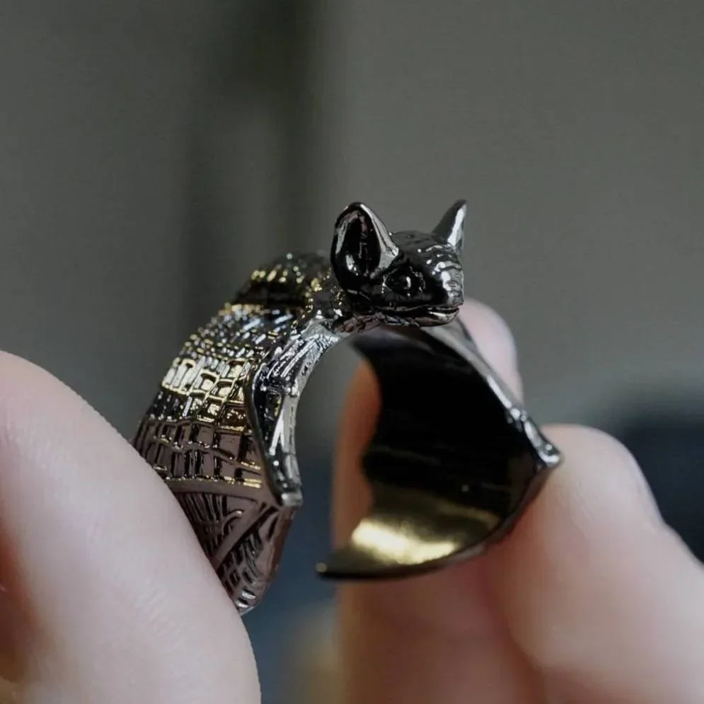 1-teiliger Vintage-Ring für Damen und Herren, Tierringe, Fledermaus, offener verstellbarer Ring für Herren, Halloween-Persönlichkeit, Flügelringe