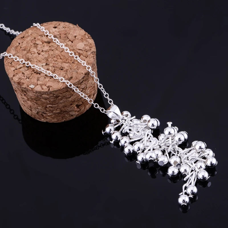 Beliebte Marken Feiner Traubenperlen-Anhänger-Armreif aus 925er-Sterlingsilber, Schmuckset, Ohrringe, Armband, Ringe, Halsketten für Frauen, Geschenke
