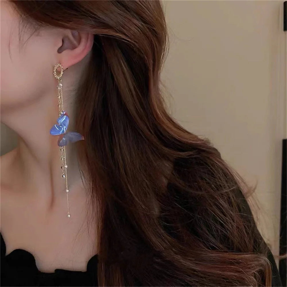 Neue Luxus Frauen Zirkon Kristall Perlen lange Quaste Schmetterling Ohrringe Ohr stecker Schmuck Geschenke