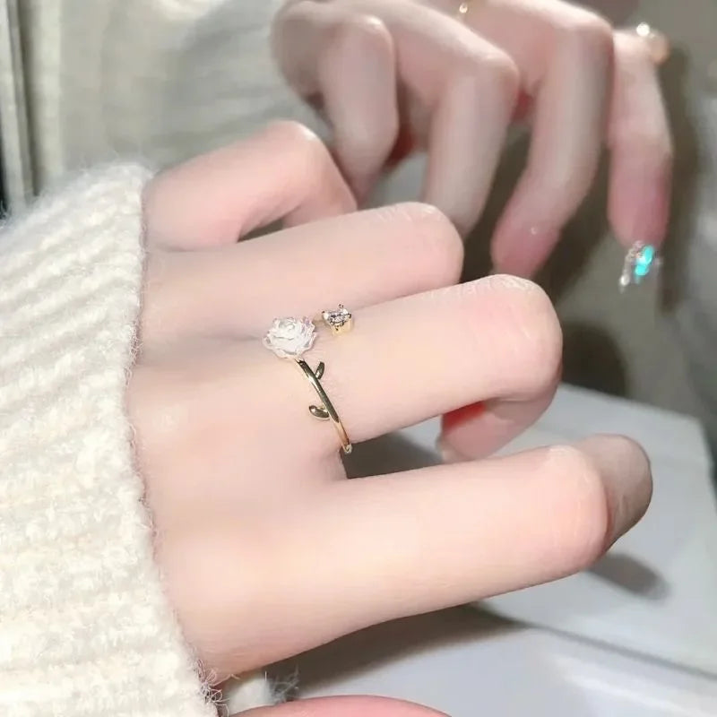 Zirkonia Rose Kirschblüte Tulpe Luxus Zirkon Blume Öffnung Ringe für Frauen Kubisch Einstellbare Finger Ring Hochzeit Schmuck