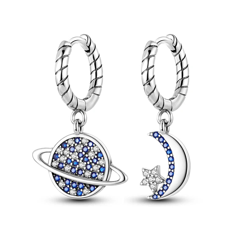 Heißer Verkauf Mode 925 Silber Farbe Ohrringe Blau Zirkon Sterne Mond Unregelmäßigkeit Ohrringe Für Frau Feine Geburtstag Schmuck Geschenke