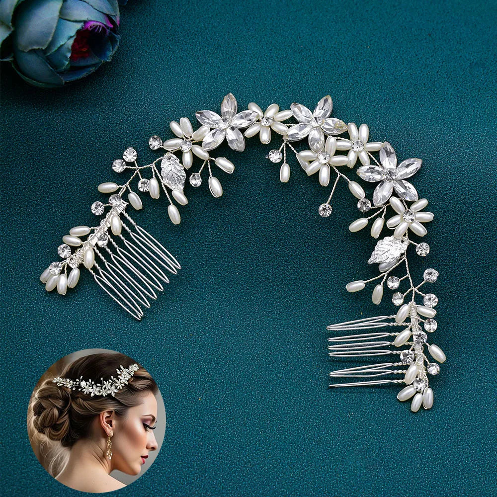 A499 Silber Gold Farbe Haar Kamm Kristall Hochzeit Kopf Stück Braut Kopfbedeckungen Frauen Haar Zubehör Party Pin Clip Prom Stirnband
