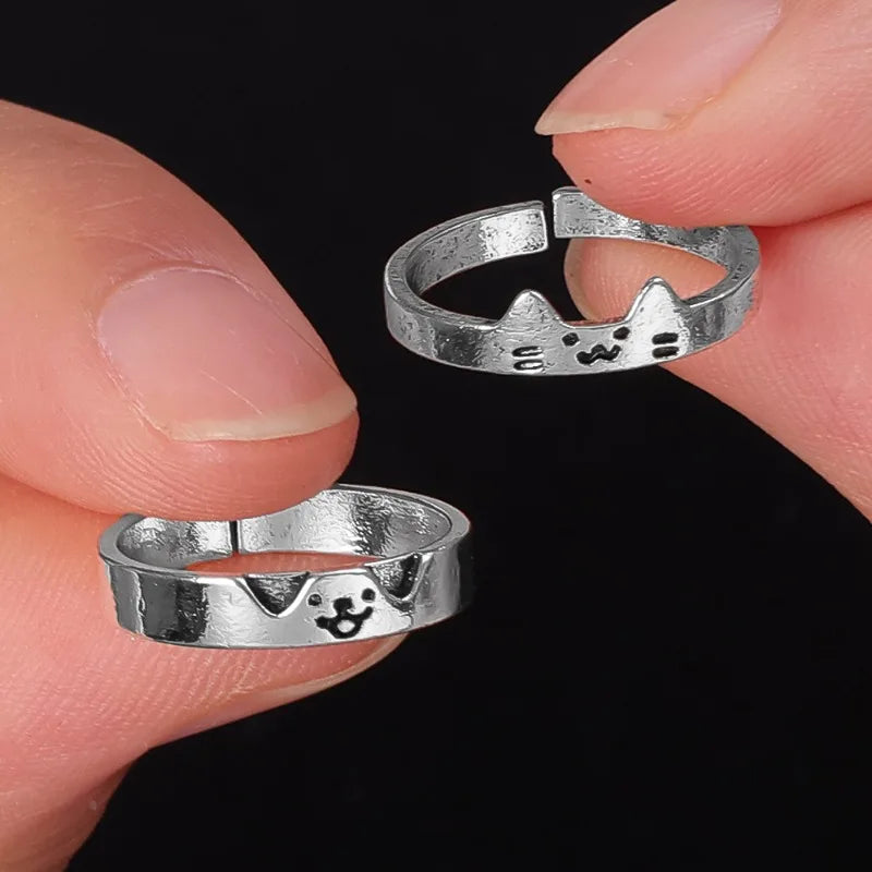 1/2 stücke Neue Reizende Katze Hund Tier Paar Ring für Paar Handgemachte Öffnung Einstellbare Ringe Valentinstag Ringe mode Schmuck