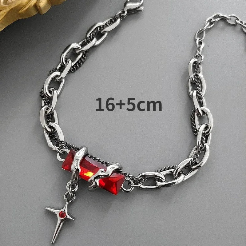 2024 Retro Schwarz Zirkon Stern Armband für Frauen Männer Geschenke Trend Titan Stahl Kette Unisex Goth Schmuck Neue Paar Zubehör