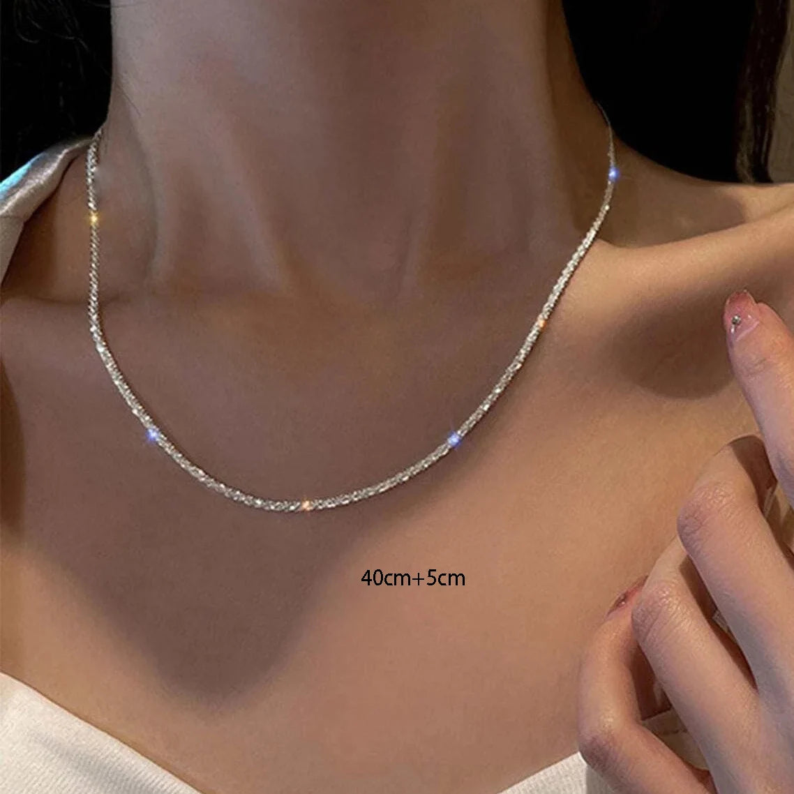 Silber Farbe Funkelnde Halskette Für Frauen Trendy Schlüsselbein Kette Halsband Mädchen Koreanische Hochzeit Schmuck Zubehör