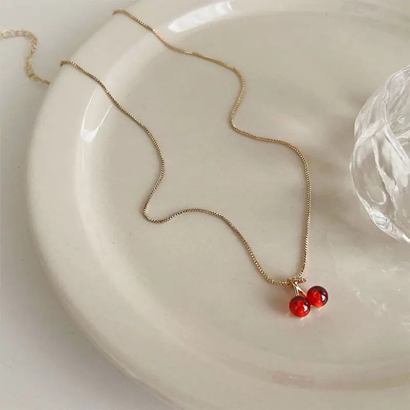 Rote Kirsche Anhänger Halskette Ohrstecker Set Damenmode Obst Halskette Ohrringe Schmuckset für Party Hochzeit Mädchen Geschenke