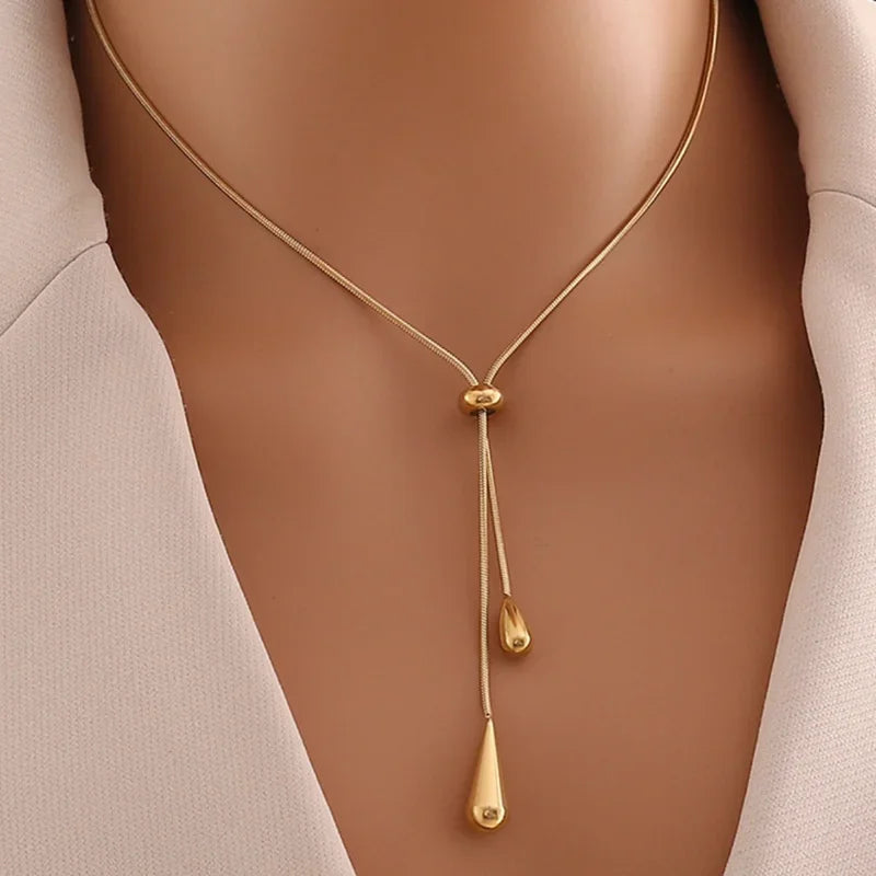 Edelstahl geometrische tropfenförmige Quaste Halskette Ohrringe für Frauen neue Party Geschenk Gold Farbe wasserdicht Schmuck Forexernosрия