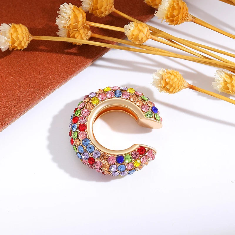 1Pcs Mehrfarbige C-Förmigen Knorpel Ohr Clip Ohrringe für Frauen Mode Luxus Strass Keine Durchbohrten Ohr Manschette Weiblichen schmuck