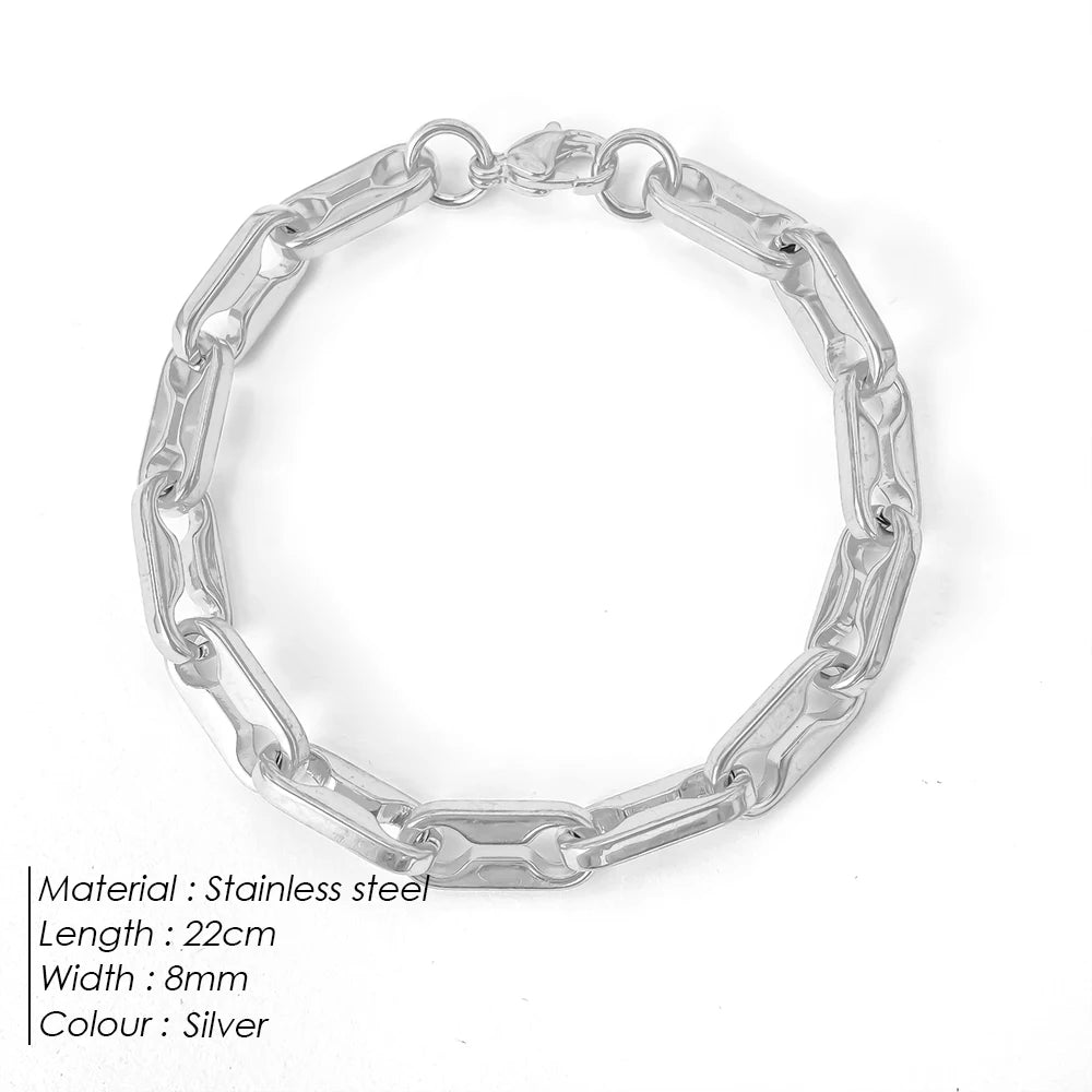 eMancoWide 8 mm Edelstahl-Kaffeebohnenkette, Doppelloch-Armband, cooler Cowboy-Punk-Herrenschmuck mit qualifizierendem Verschluss