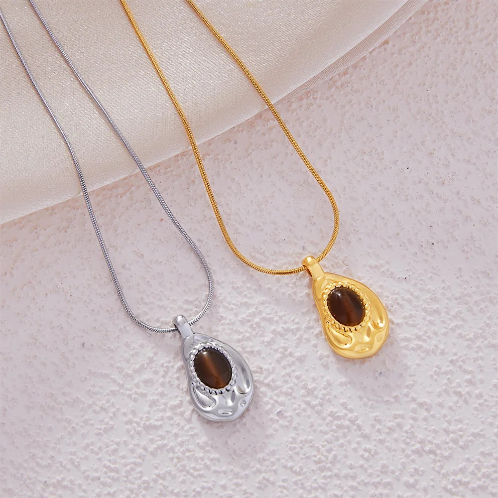 Kupfer Anhänger Edelstahl dünne Schlangen kette Halsketten für Frauen Männer braun Tigerauge Hals Halsreif Hip Hop Unisex Schmuck