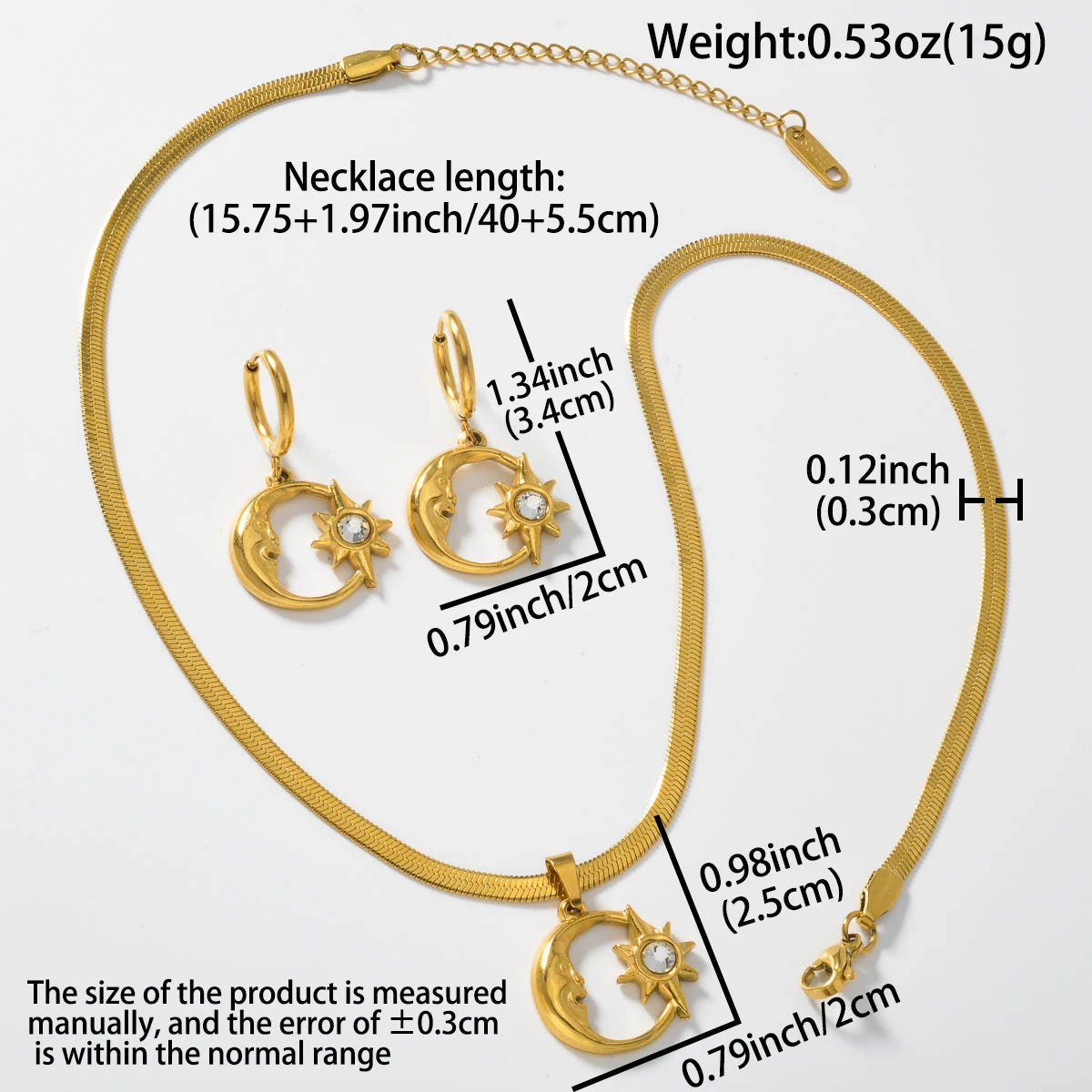 Trend Mond Sterne Hohl Anhänger Edelstahl Halskette Ohrringe Set Für Frauen Fashion Party 18K Gold-Überzogene Schmuck Set geschenk