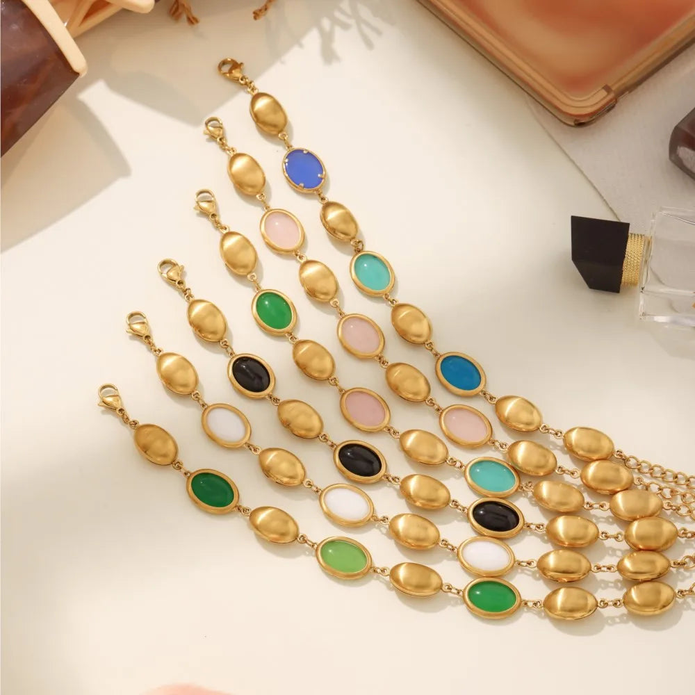 Mehrfarbige Opal-Halskette, Armband, Ohrringe für Damen, 18 Karat vergoldeter Edelstahl, Damen-Halsketten, Armbänder, Ohrringe-Set