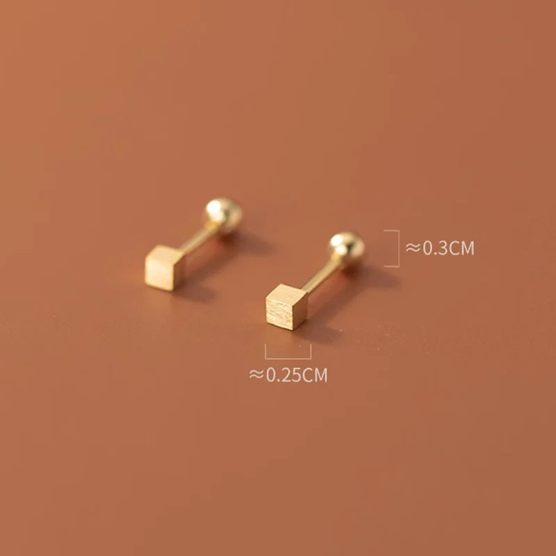 WANTME Ohrstecker aus 925er-Sterlingsilber, schlicht, geometrisch, matt, quadratisch, mit Schraubperlen, für Damen, modisch, Ohrknochen-Piercing-Schmuck
