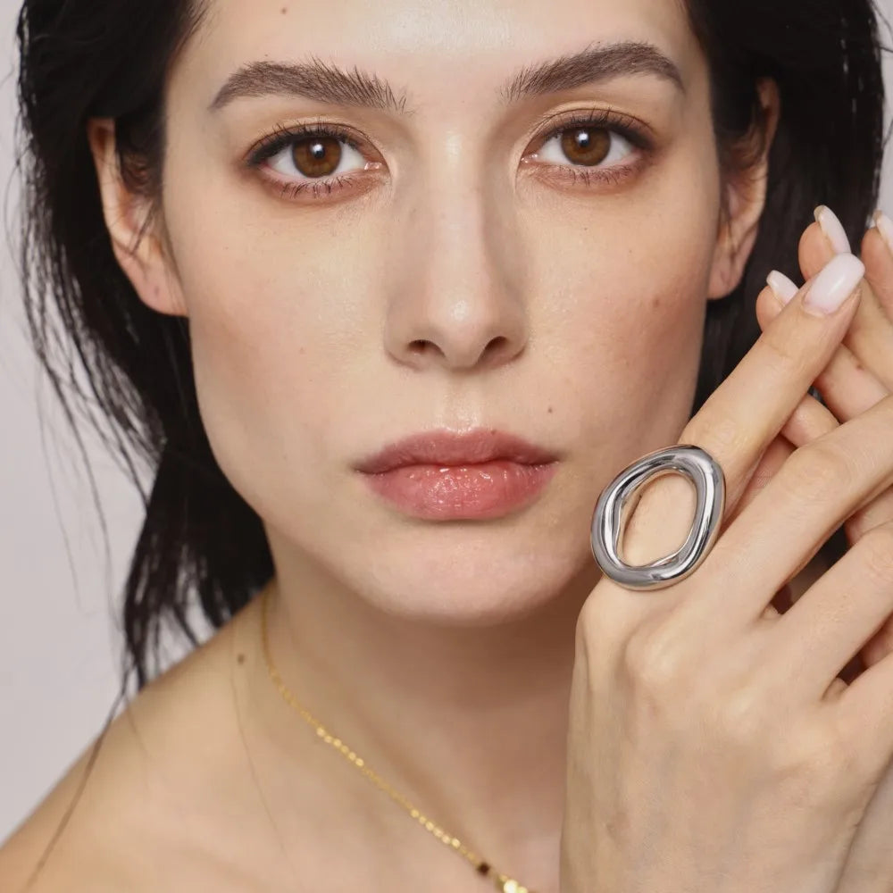Minimalistische klobige Ringe aus Edelstahl für Frauen, 18 Karat vergoldet, Hyperbole-Damenring, weiblicher Ring, ästhetischer Damenschmuck