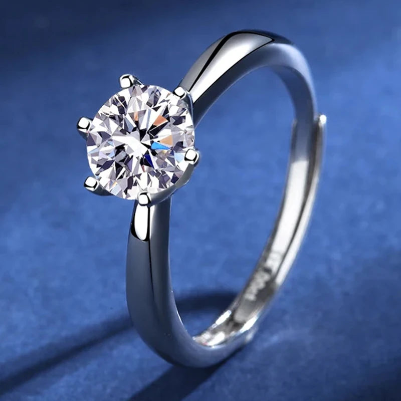 TEN CARATS 0,5-2CT verstellbarer Moissanit-Verlobungsring aus S925-Silber für Damen, ein laborgewachsenes Diamantgeschenk für Damen