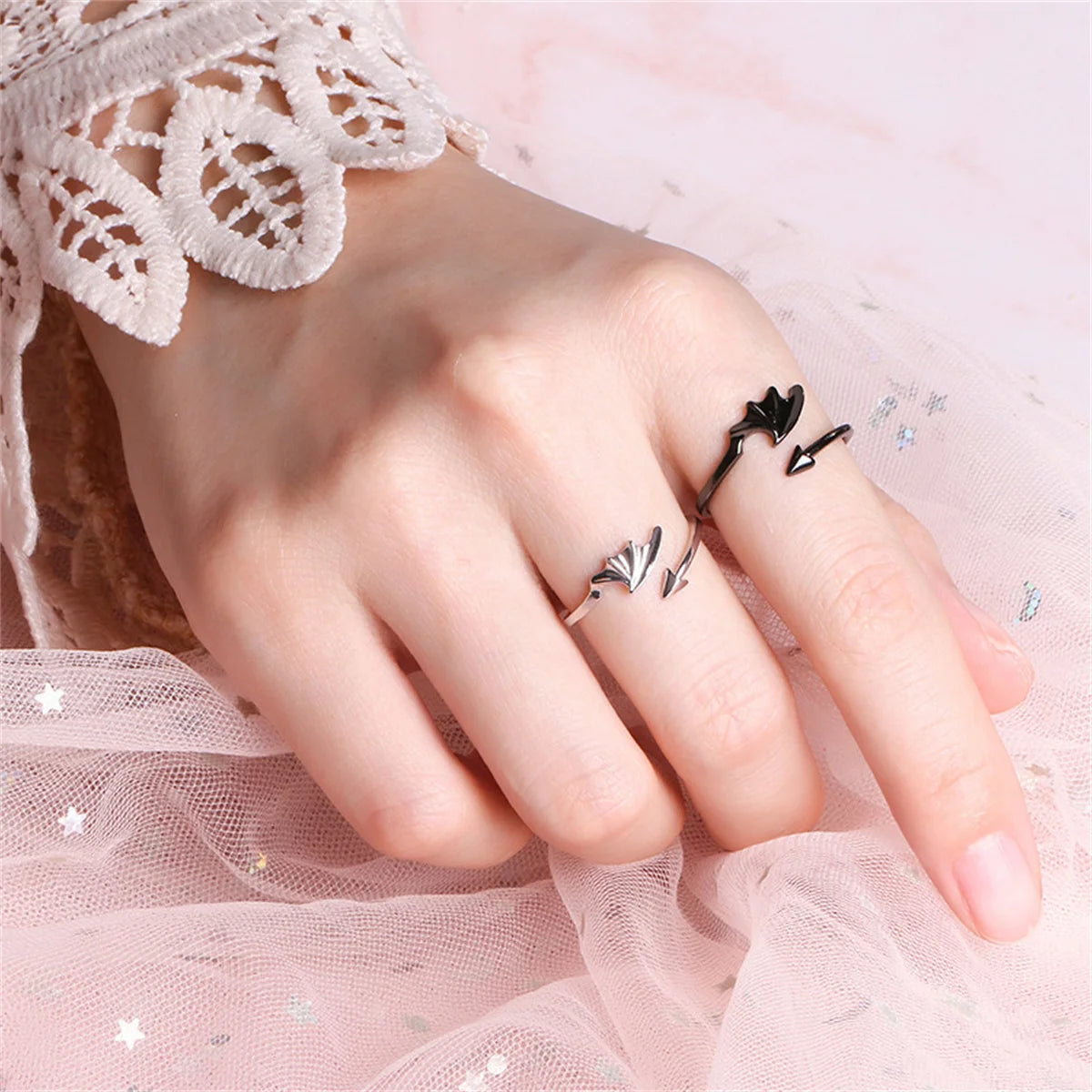 Retro Engel Dämon Flügel Paar Ringe für Frauen Männer Mode kreative Persönlichkeit fliegenden Flügel offenen Ring Set Liebhaber Punk Schmuck