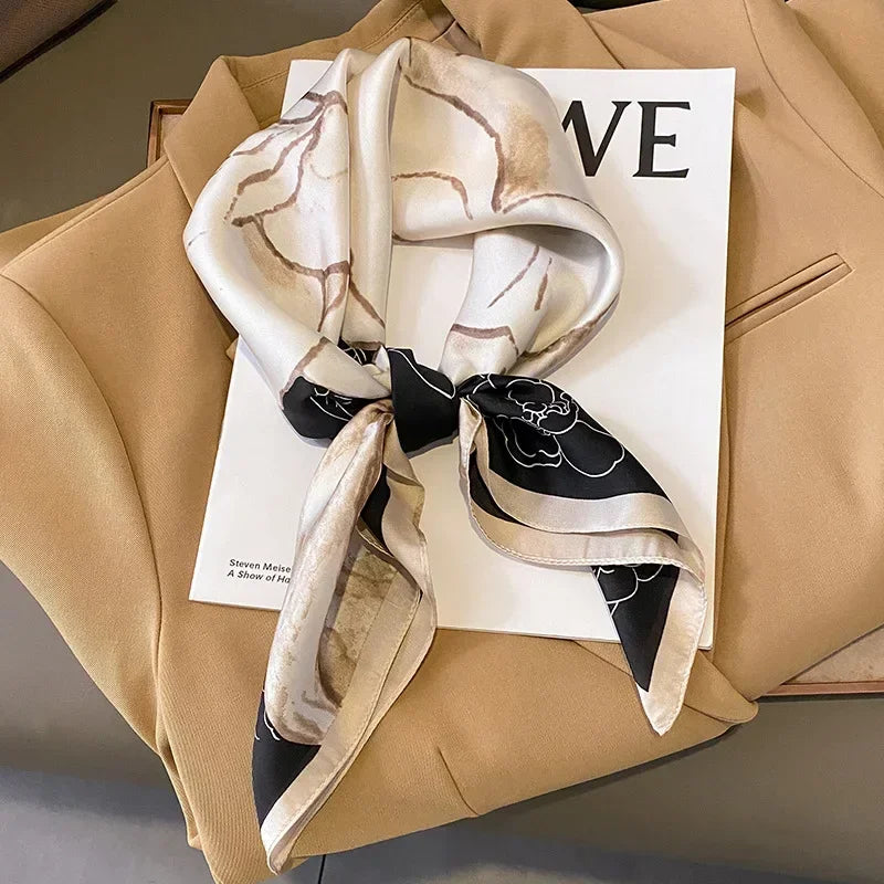 Halstuch Weibliche Luxus Quadrat Schal für Frauen Seide Gefühl Schal Satin Hijab Mode Wraps Haar Bands Band Stirnband Bandann