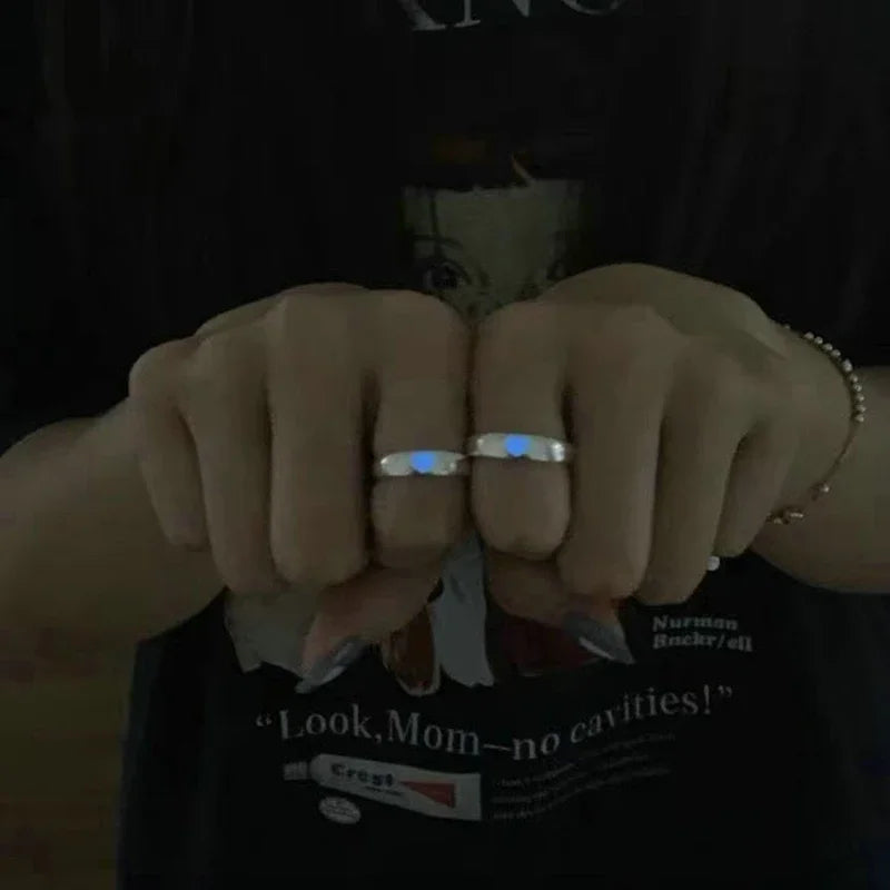 Leuchtender blauer rosa heller Herzring für Damen und Herren, Paar, fluoreszierend, im Dunkeln leuchtend, verstellbare Fingerringe, Modeschmuck, Geschenke