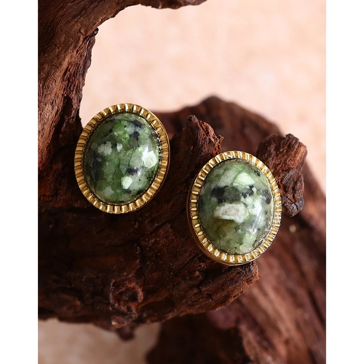 YACHAN Ovale Ohrstecker im Vintage-Stil aus Naturstein-Edelstahl für Damen, klassischer Charme, hochwertiger Schmuck, wasserdicht