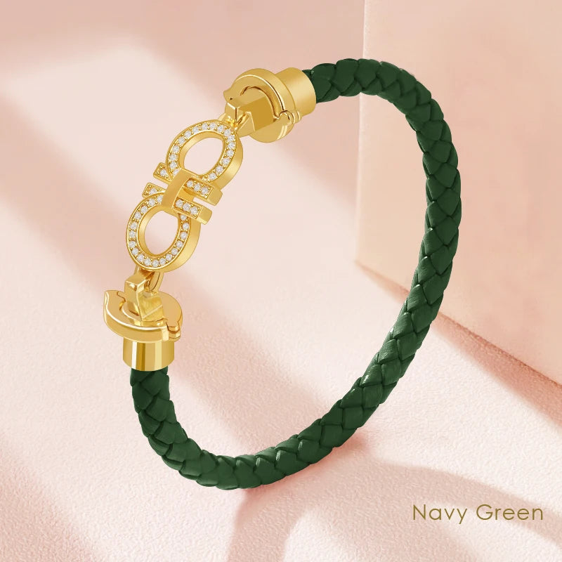 Luxuriöses, klassisches Design, rundes Armband für Damen, echtes geflochtenes Lederarmband, Damenschmuck, Geschenk, Modeaccessoires, 9 Farben
