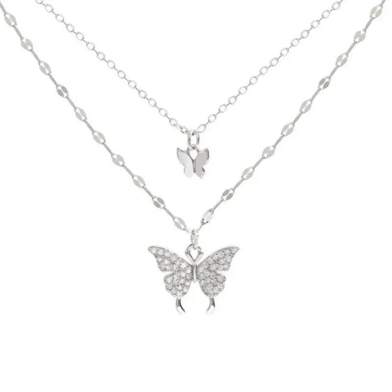 1 Damen Lats funkelnde Doppels chicht Schmetterling Halskette exquisite Doppels chicht Kragen Kette Schmuck Bankett Party Weihnachts geschenk