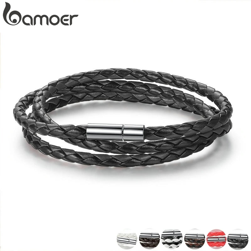 BAMOER 6-farbige Großhandelsarmbänder mit langer Kette, verstellbare Magnetschnalle, Unisex, PU-Lederarmbänder für Damen und Herren, Modeschmuck