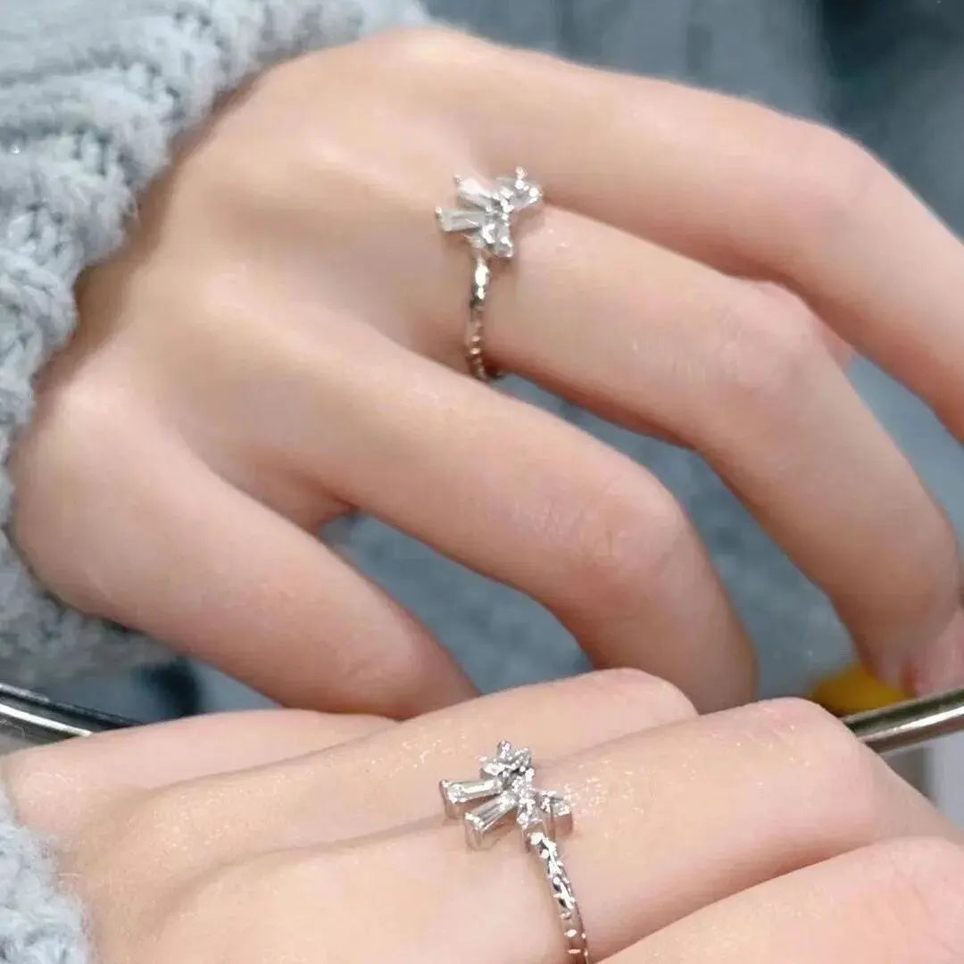 Elegante Bowknot Y2K Ringe Für Frauen Mode Zirkon Blume Ringe Einstellbar Exquisite Ringe Design Hochzeit Schmuck Geschenke