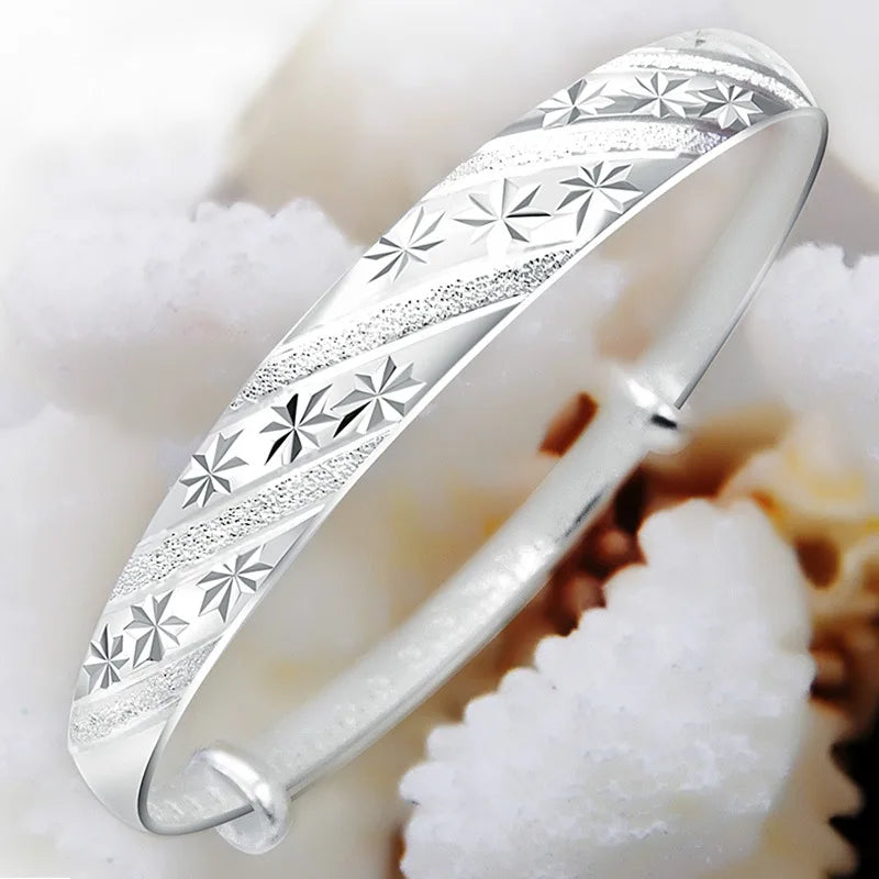 Neue 925er Sterlingsilber, original romantische Gypsophila-Stern-Armreifen für Damen, Armbänder, Mode, Party, Hochzeit, Accessoires, Schmuck