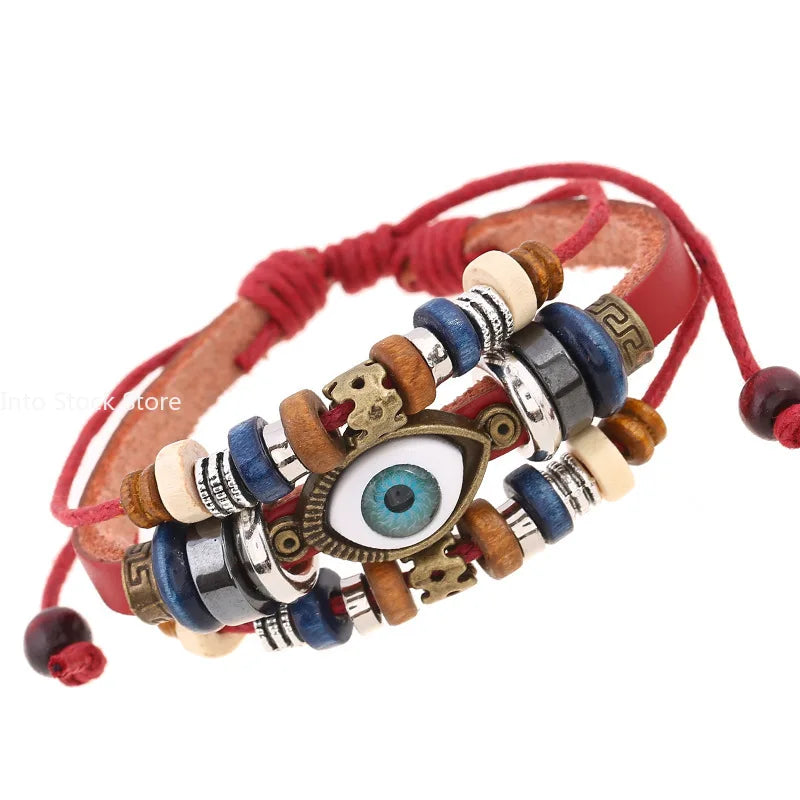 Boho Zigeuner Hippie Design Leder Seil Auge Armband mehr schicht iges Leder gewebt Perlen Armband Unisex verstellbaren Schmuck