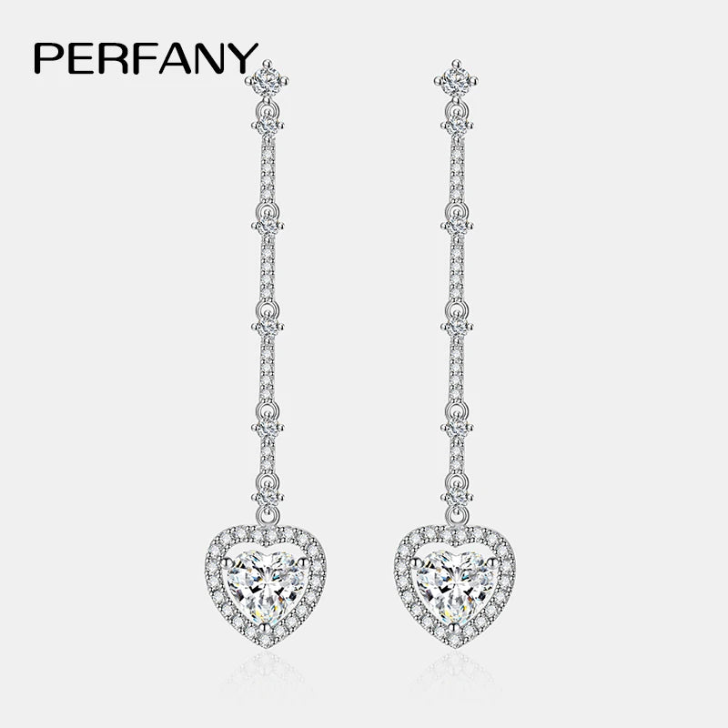 PERFANNY 1CT Moissanite Tropfen Ohrring Frauen S925 Reinem Silber Herz Labor Diamant Lange Ohrringe Mode Luxus Partei Schmuck
