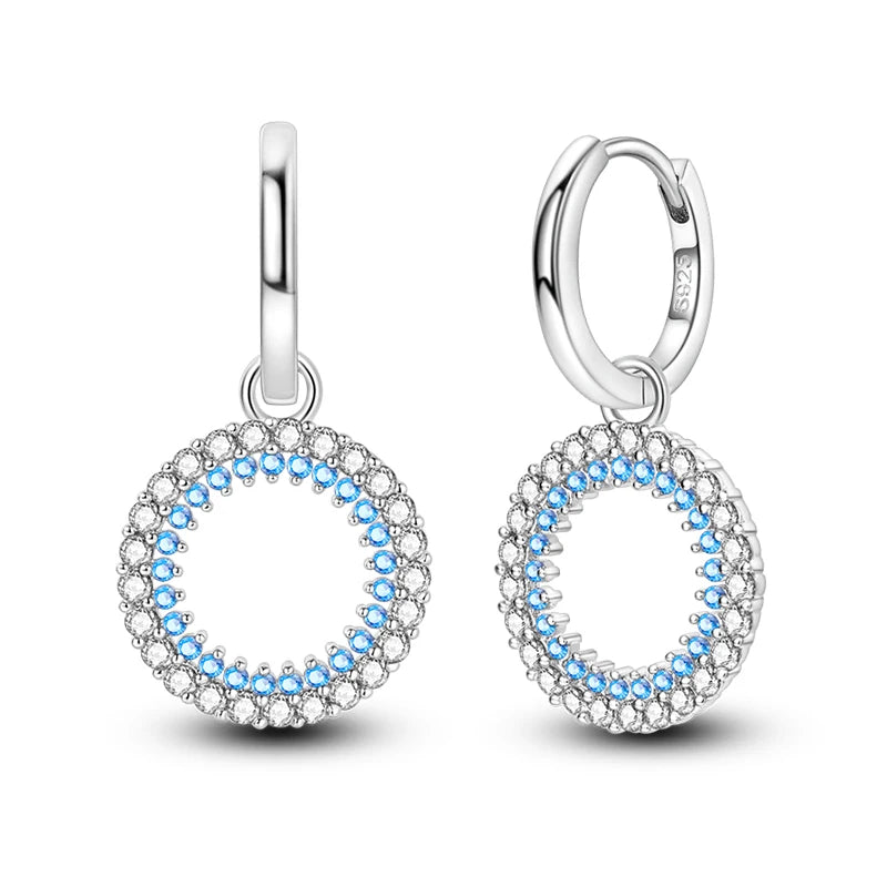 Heißer Verkauf Mode 925 Silber Farbe Ohrringe Blau Zirkon Sterne Mond Unregelmäßigkeit Ohrringe Für Frau Feine Geburtstag Schmuck Geschenke