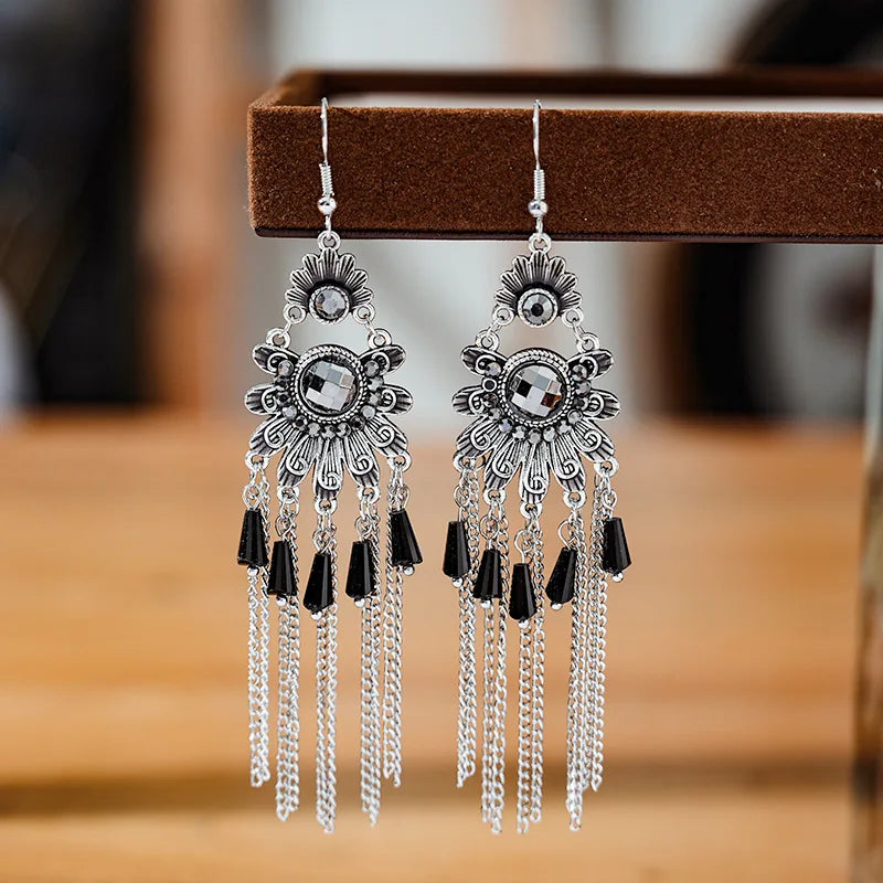 Vintage Ethnische Bunte Kristall Baumeln Ohrringe für Frauen Klassische Strand Kette Quaste Tropfen Ohrring Weibliche Pendiente Bijoux