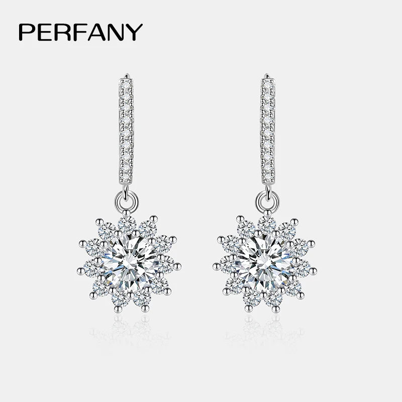 PERFANY 0,5/1CT Moissanit Ohrringe für Frauen S925 Reinem Silber Sonnenblume Labor Diamanten Tropfen Ohrring Luxus Hochzeit Schmuck