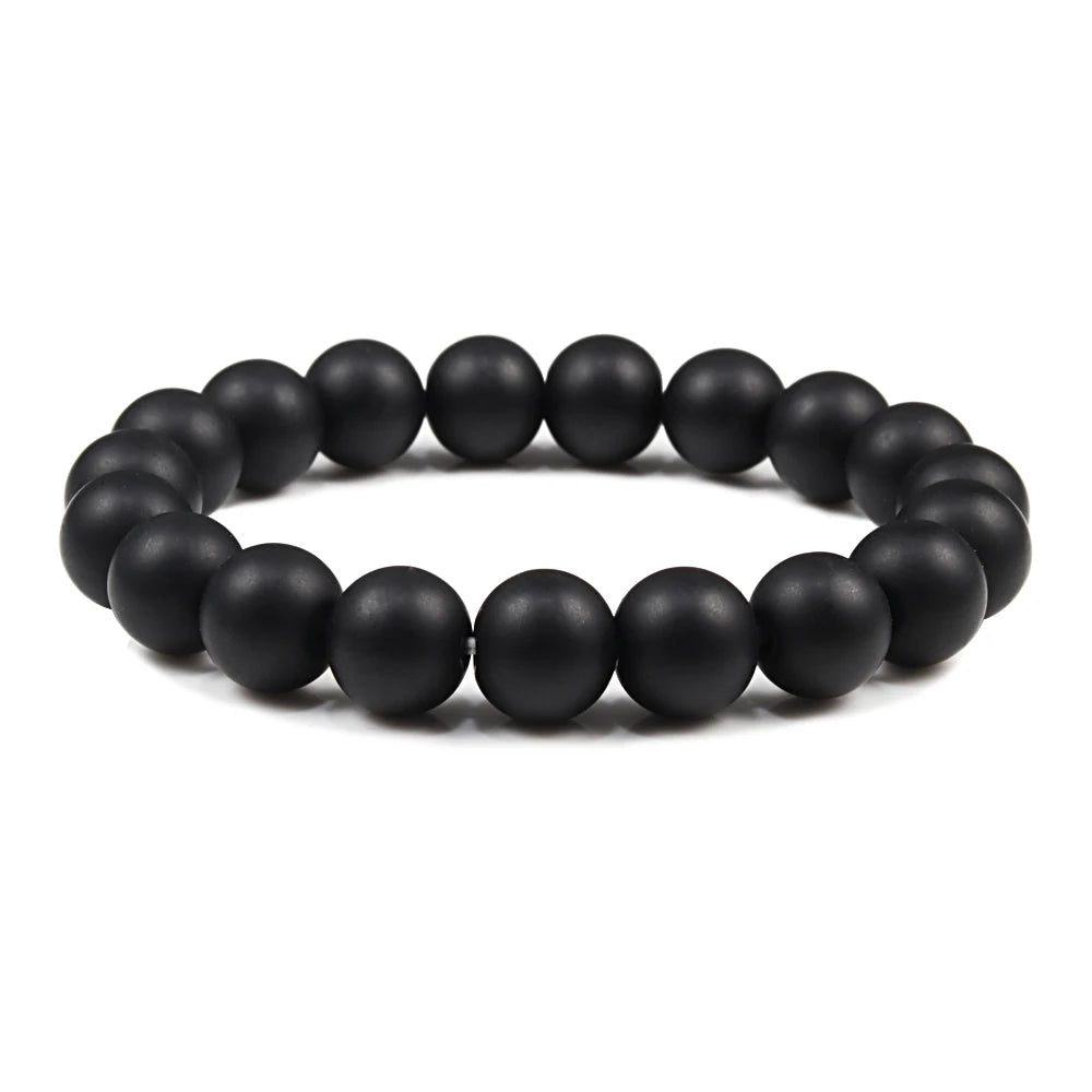 Männer Perlen Armbänder 6/8/10mm Natur schwarz matt Stein Stretch Armband für Frauen Männer Meditation Yoga Armreifen hand gefertigten Schmuck