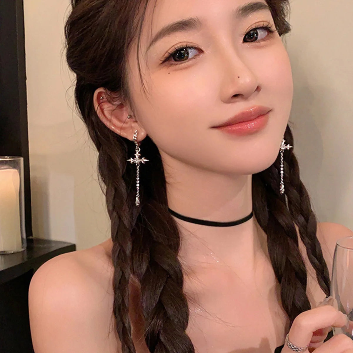 Coole Strass Zirkon Kreuz Ohrringe für Frauen Koreanische Mode Lange Quaste Ohrring Mädchen Täglichen Geburtstag Party Y2k Schmuck Geschenke