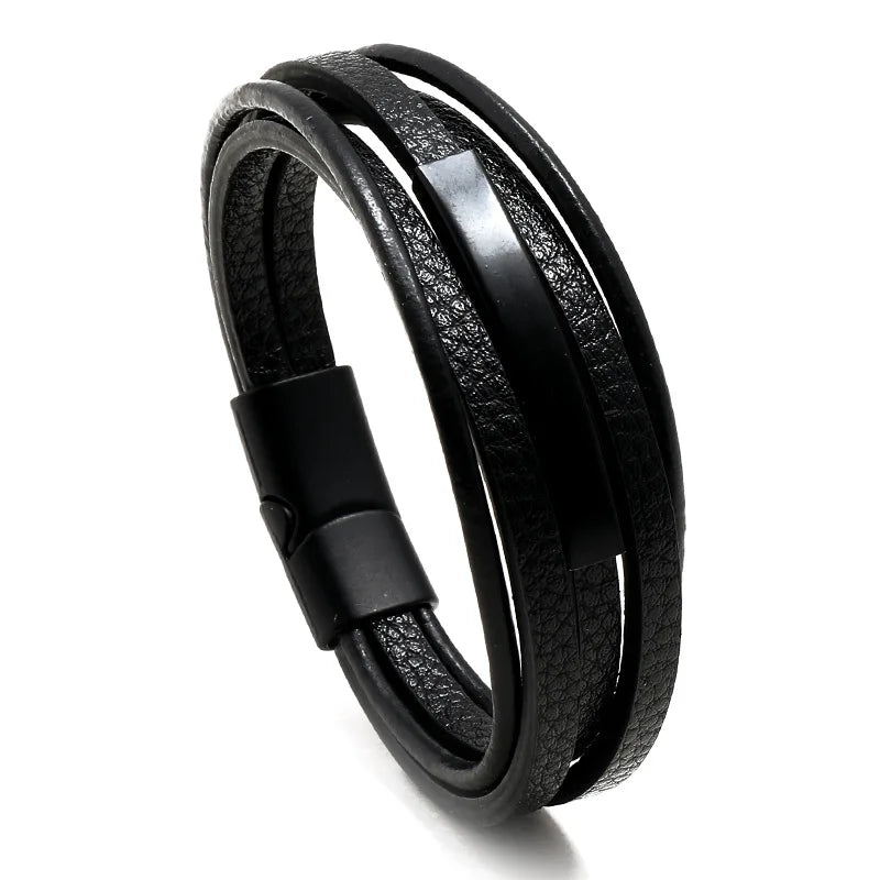 Neue männer Leder Geflochtene Armband Legierung Magnet Schnalle Multilayer Leder Armband Retro Einfache Armband Großhandel
